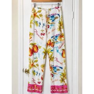 Women's Tropical Print Cropped Pants - White with Multicolor Floral